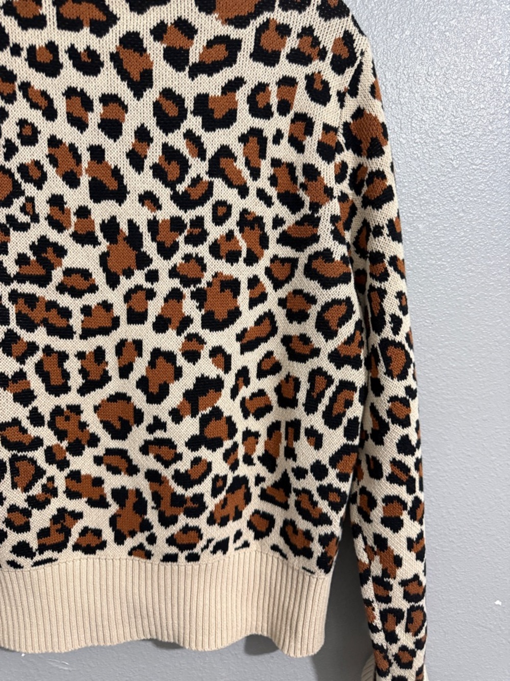 CAbi Leopard Print Cardigan Sweater - Cream/Tan/Black - Picture 9 of 12